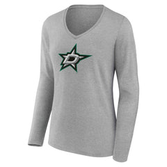 Dallas Stars Women's Primary Logo Long Sleeve V-Neck T-Shirt - Gray T-shirts
