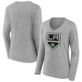 Los Angeles Kings Women's Primary Logo Long Sleeve V-Neck T-Shirt - Gray T-shirts