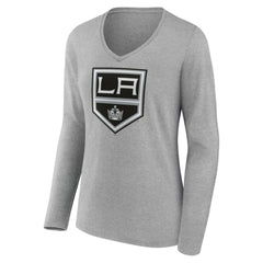 Los Angeles Kings Women's Primary Logo Long Sleeve V-Neck T-Shirt - Gray T-shirts