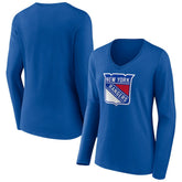 New York Rangers Women's Primary Logo Long Sleeve V-Neck T-Shirt - Blue T-shirts