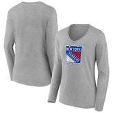 New York Rangers Women's Primary Logo Long Sleeve V-Neck T-Shirt - Gray T-shirts