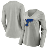 St. Louis Blues Women's Primary Logo Long Sleeve V-Neck T-Shirt - Gray T-shirts