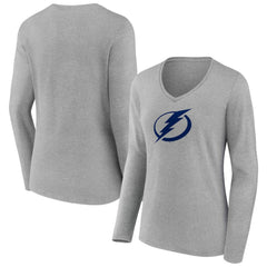 Tampa Bay Lightning Women's Primary Logo Long Sleeve V-Neck T-Shirt - Gray T-shirts
