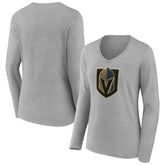 Vegas Golden Knights Women's Primary Logo Long Sleeve V-Neck T-Shirt - Gray T-shirts