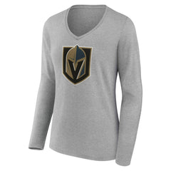 Vegas Golden Knights Women's Primary Logo Long Sleeve V-Neck T-Shirt - Gray T-shirts