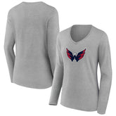 Washington Capitals Women's Primary Logo Long Sleeve V-Neck T-Shirt - Gray T-shirts