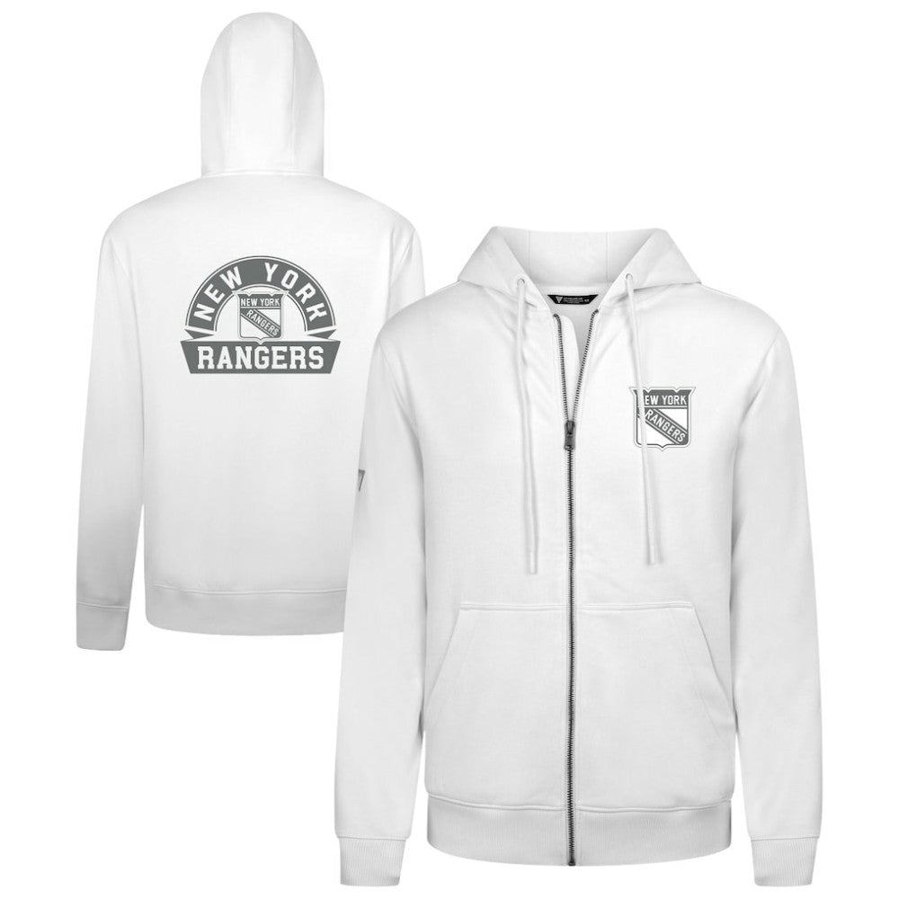 New York Rangers Levelwear Podium Chenille Logo Full-Zip Hoodie - White Hoodies