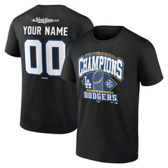 Los Angeles Dodgers 2025 World Series Champions Custom Name & Number T-Shirt Black