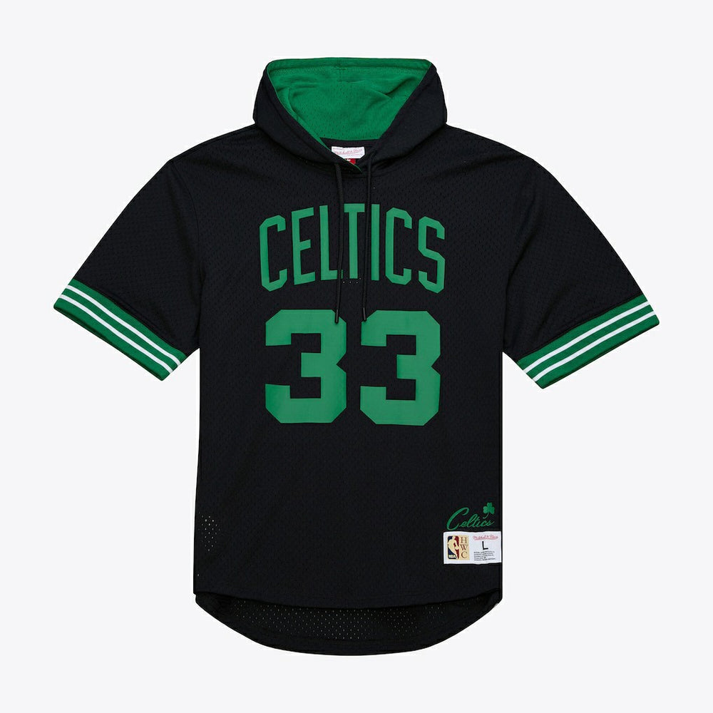 Larry Bird Boston Celtics Mesh Name & Number Short Sleeve Hoodie - Black discount