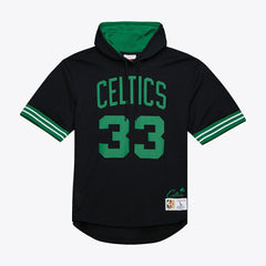 Larry Bird Boston Celtics Mesh Name & Number Short Sleeve Hoodie - Black discount