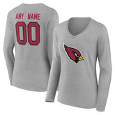 Arizona Cardinals Women's Team Authentic Personalized Name & Number Long Sleeve V-Neck T-Shirt - Gray discount