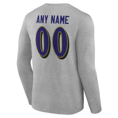 Baltimore Ravens Team Authentic Personalized Name & Number Long Sleeve T-Shirt - Gray for sale