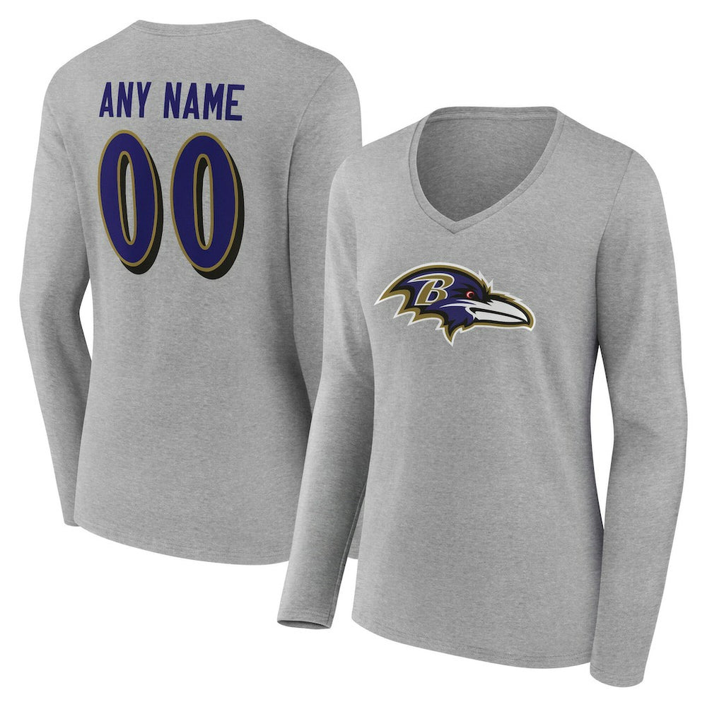 Baltimore Ravens Women's Team Authentic Personalized Name & Number Long Sleeve V-Neck T-Shirt - Gray outlet