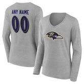 Baltimore Ravens Women's Team Authentic Personalized Name & Number Long Sleeve V-Neck T-Shirt - Gray outlet