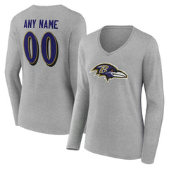 Baltimore Ravens Women's Team Authentic Personalized Name & Number Long Sleeve V-Neck T-Shirt - Gray outlet