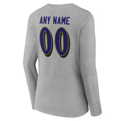 Baltimore Ravens Women's Team Authentic Personalized Name & Number Long Sleeve V-Neck T-Shirt - Gray outlet
