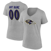 Baltimore Ravens Women's Team Authentic Personalized Name & Number V-Neck T-Shirt - Gray for sale