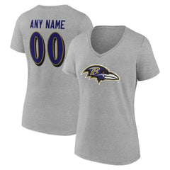Baltimore Ravens Women's Team Authentic Personalized Name & Number V-Neck T-Shirt - Gray for sale