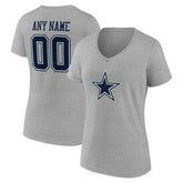 Dallas Cowboys Women's Team Authentic Personalized Name & Number V-Neck T-Shirt - Gray for sale