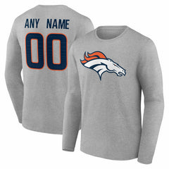 Denver Broncos Team Authentic Personalized Name & Number Long Sleeve T-Shirt - Gray sale