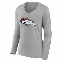 Denver Broncos Women's Team Authentic Personalized Name & Number Long Sleeve V-Neck T-Shirt - Gray outlet