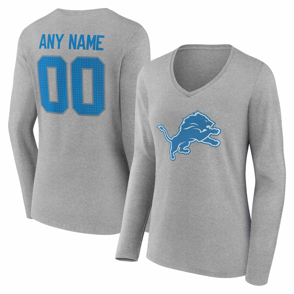 Detroit Lions Women's Team Authentic Personalized Name & Number Long Sleeve V-Neck T-Shirt - Gray discount
