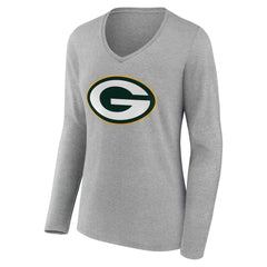 Green Bay Packers Women's Team Authentic Personalized Name & Number Long Sleeve V-Neck T-Shirt - Gray discount