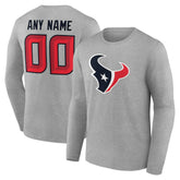 Houston Texans Team Authentic Personalized Name & Number Long Sleeve T-Shirt - Gray on sale