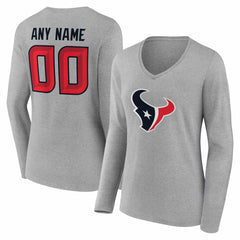 Houston Texans Women's Team Authentic Personalized Name & Number Long Sleeve V-Neck T-Shirt - Gray sale