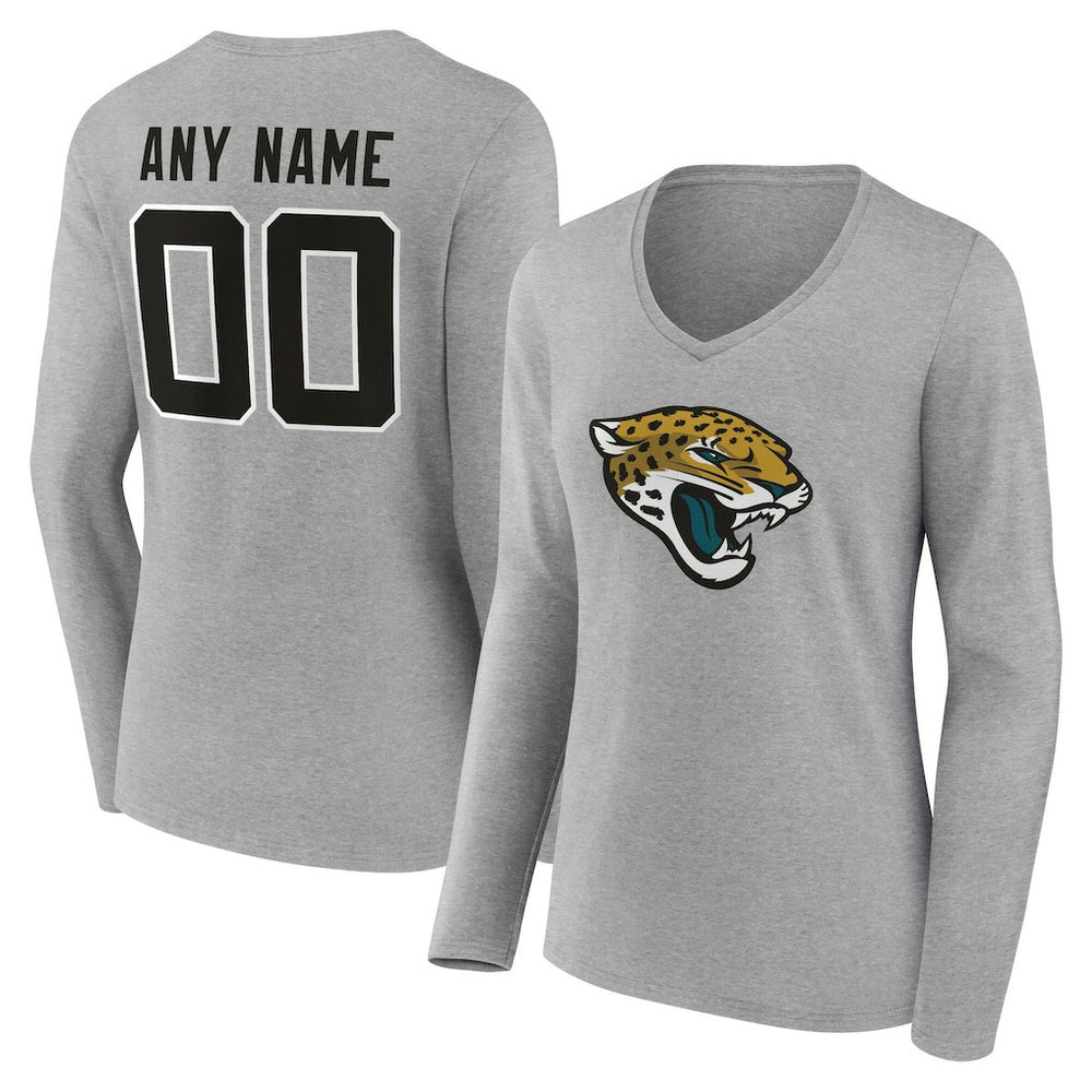 Jacksonville Jaguars Women's Team Authentic Personalized Name & Number Long Sleeve V-Neck T-Shirt - Gray for sale