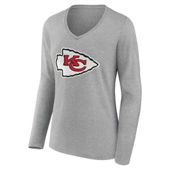 Kansas City Chiefs Women's Team Authentic Personalized Name & Number Long Sleeve V-Neck T-Shirt - Gray sale