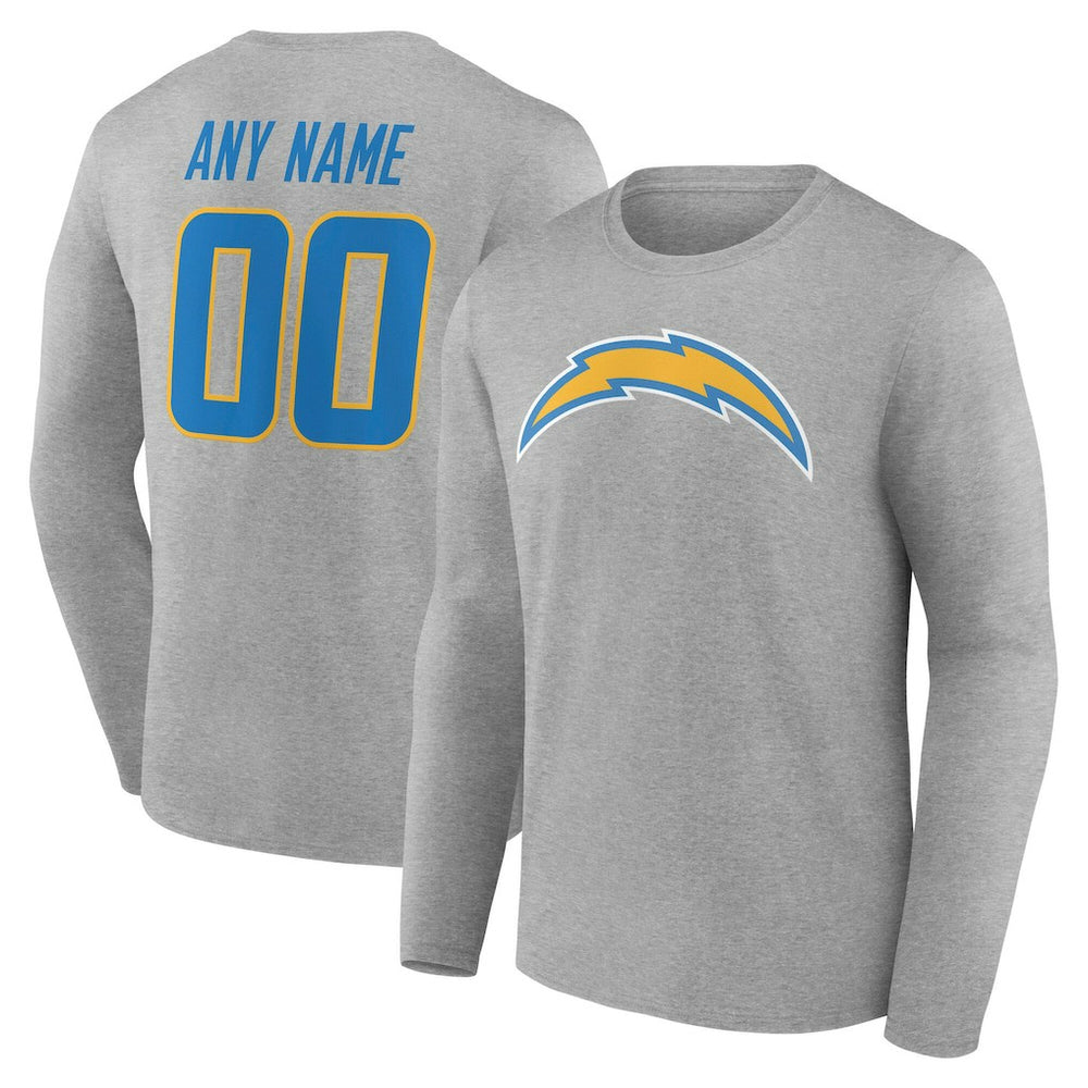 Los Angeles Chargers Team Authentic Personalized Name & Number Long Sleeve T-Shirt - Gray for sale