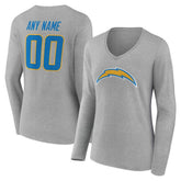 Los Angeles Chargers Women's Team Authentic Personalized Name & Number Long Sleeve V-Neck T-Shirt - Gray sale