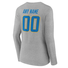 Los Angeles Chargers Women's Team Authentic Personalized Name & Number Long Sleeve V-Neck T-Shirt - Gray sale