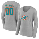 Miami Dolphins Women's Team Authentic Personalized Name & Number Long Sleeve V-Neck T-Shirt - Gray sale