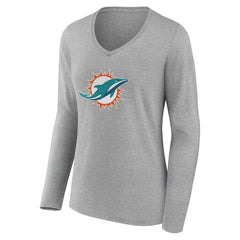 Miami Dolphins Women's Team Authentic Personalized Name & Number Long Sleeve V-Neck T-Shirt - Gray sale