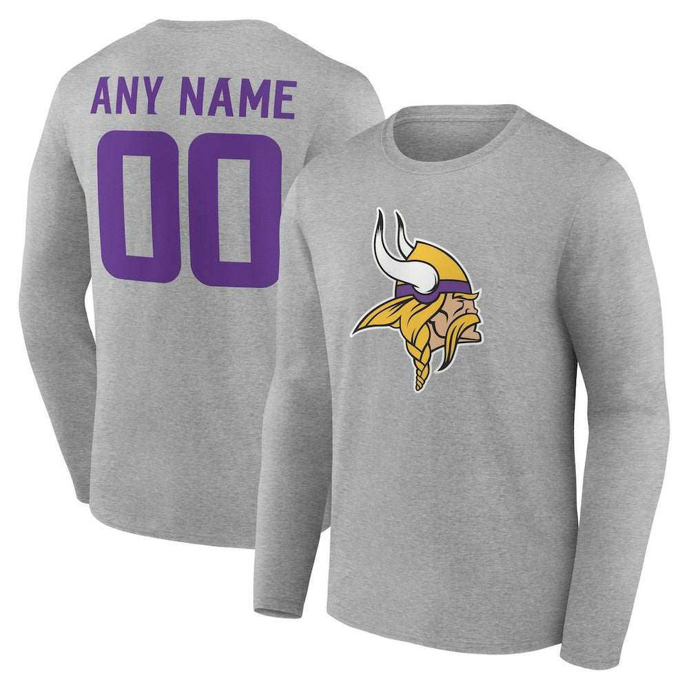 Minnesota Vikings Team Authentic Personalized Name & Number Long Sleeve T-Shirt - Gray sale