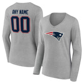 New England Patriots Women's Team Authentic Personalized Name & Number Long Sleeve V-Neck T-Shirt - Gray online