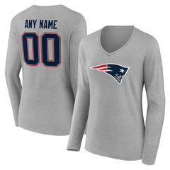 New England Patriots Women's Team Authentic Personalized Name & Number Long Sleeve V-Neck T-Shirt - Gray online