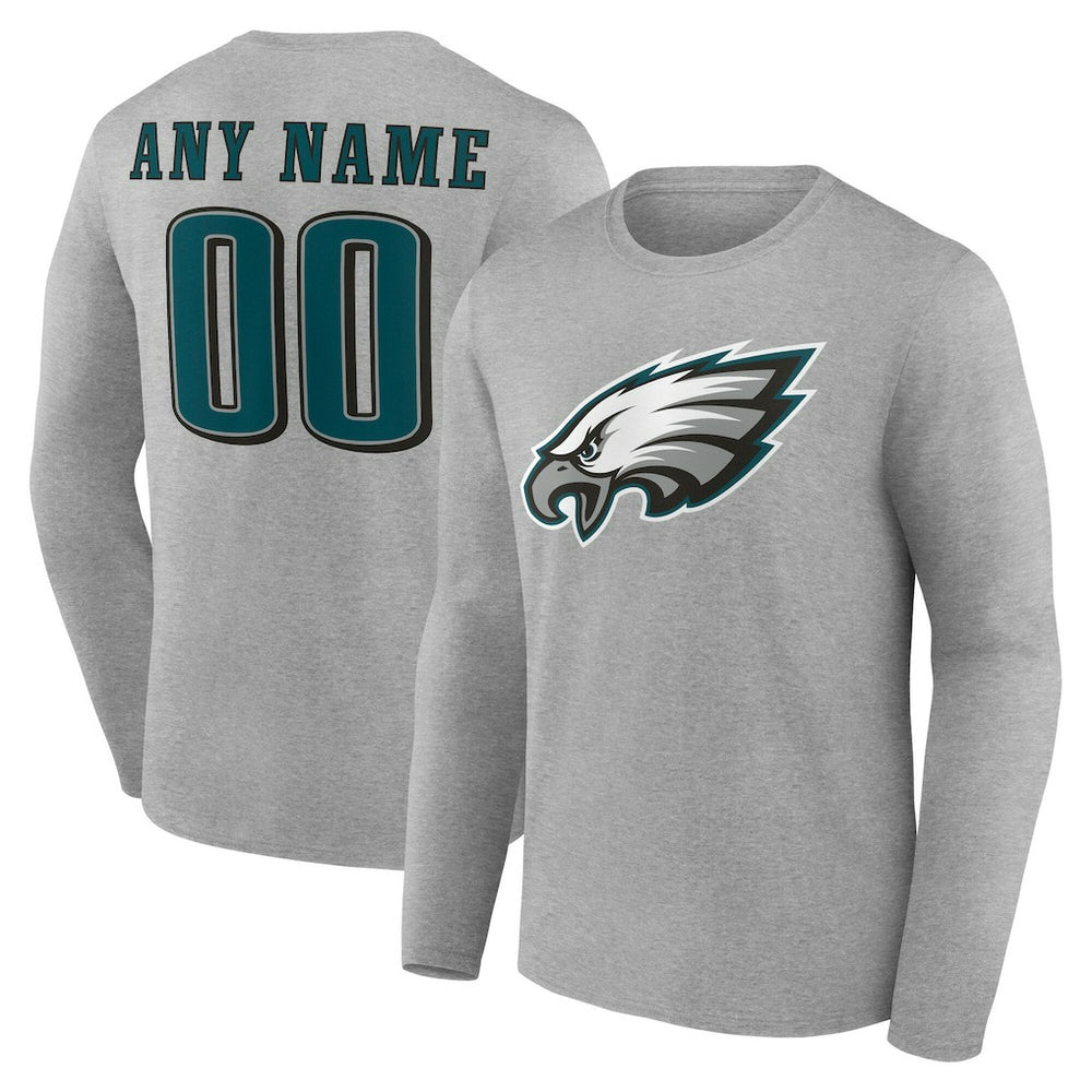 Philadelphia Eagles Team Authentic Personalized Name & Number Long Sleeve T-Shirt - Gray on sale