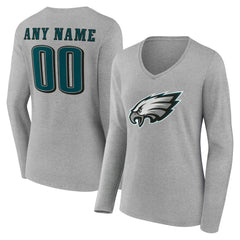 Philadelphia Eagles Women's Team Authentic Personalized Name & Number Long Sleeve V-Neck T-Shirt - Gray discount