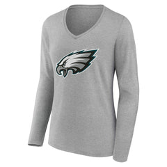 Philadelphia Eagles Women's Team Authentic Personalized Name & Number Long Sleeve V-Neck T-Shirt - Gray discount