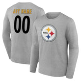Pittsburgh Steelers Team Authentic Personalized Name & Number Long Sleeve T-Shirt - Gray for sale
