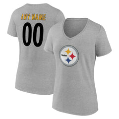 Pittsburgh Steelers Women's Team Authentic Personalized Name & Number V-Neck T-Shirt - Gray discount