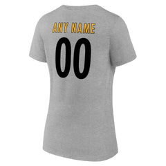 Pittsburgh Steelers Women's Team Authentic Personalized Name & Number V-Neck T-Shirt - Gray discount