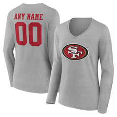 San Francisco 49ers Women's Team Authentic Personalized Name & Number Long Sleeve V-Neck T-Shirt - Gray on sale