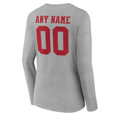 San Francisco 49ers Women's Team Authentic Personalized Name & Number Long Sleeve V-Neck T-Shirt - Gray on sale