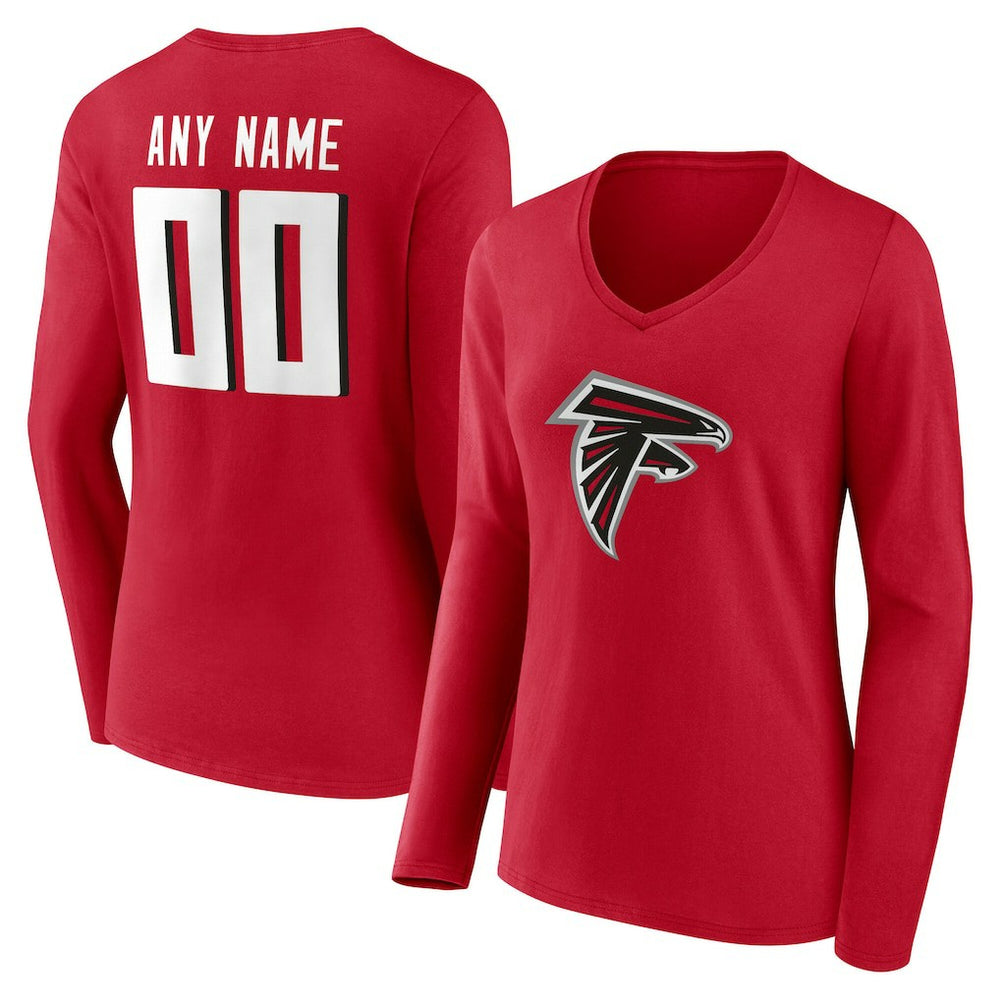 Atlanta Falcons Women's Team Authentic Personalized Name & Number Long Sleeve V-Neck T-Shirt - Red cheap