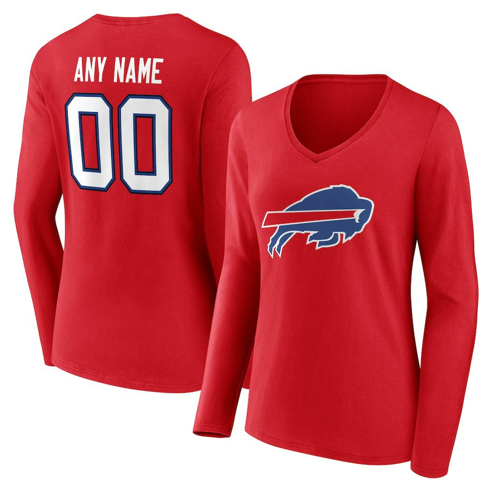 Buffalo Bills Women's Team Authentic Personalized Name & Number Long Sleeve V-Neck T-Shirt - Red sale