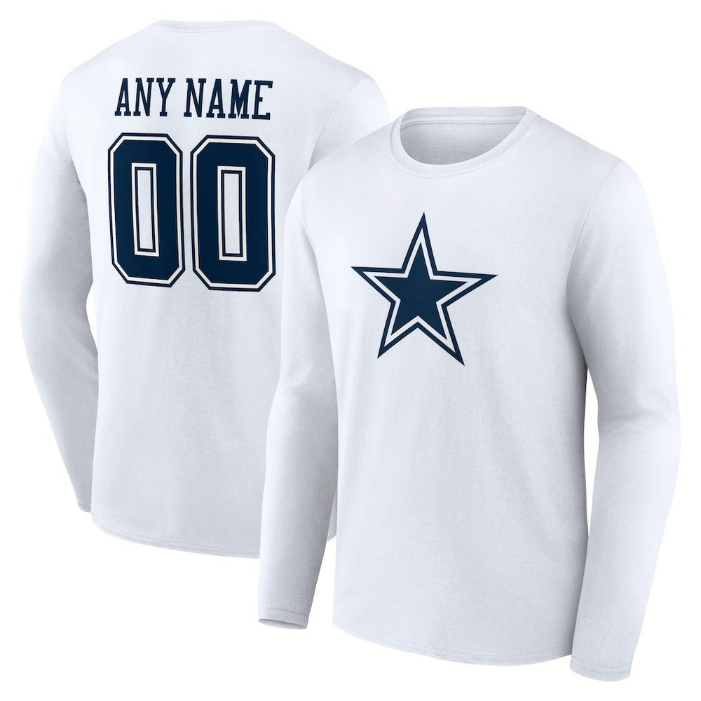 Dallas Cowboys Team Authentic Personalized Name & Number Long Sleeve T-Shirt - White discount